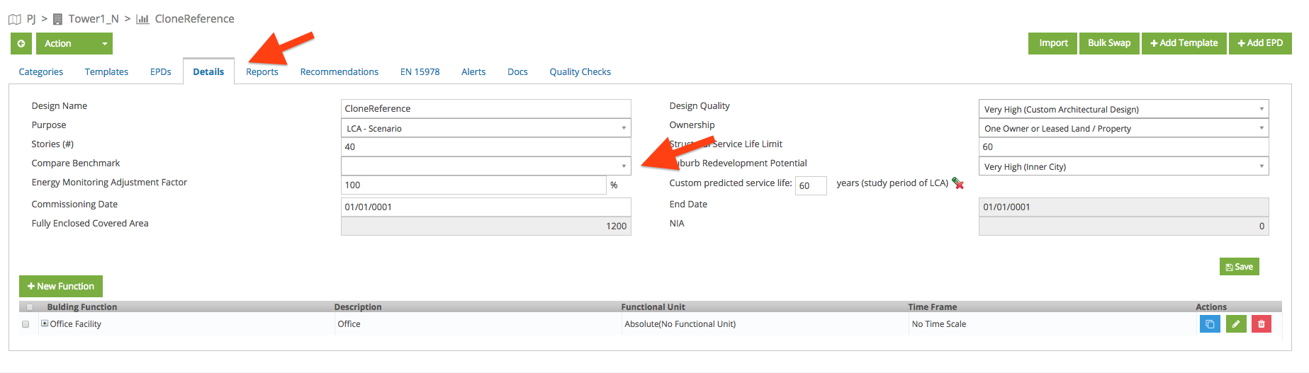 Screen Shot of Benchmark Selection Within Design